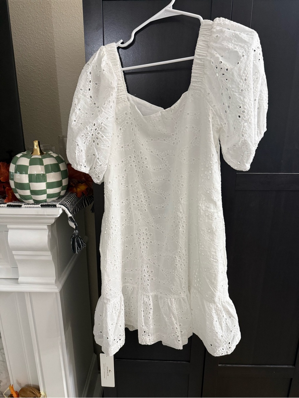 White Eyelet Puff-Sleeve Summer Dress